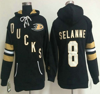 Old Time Hockey Anaheim Ducks #8 Teemu Selanne Black Womens Hoody