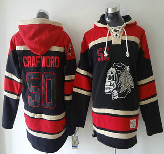 Old Time Hockey Chicago Blackhawks #50 Corey Crawford Black Ice Skulls Hoody