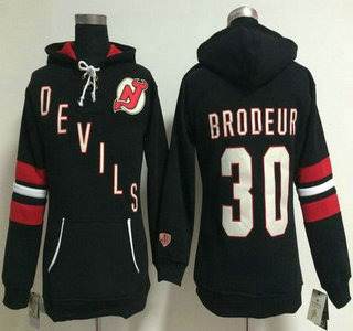 Old Time Hockey New Jersey Devils #30 Martin Brodeur Black Womens Hoody