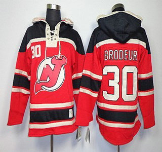 Old Time Hockey New Jersey Devils #30 Martin Brodeur Red With Black Hoody