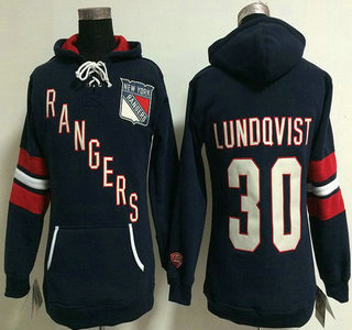 Old Time Hockey New York Rangers #30 Henrik Lundqvist Navy Blue Womens Hoody