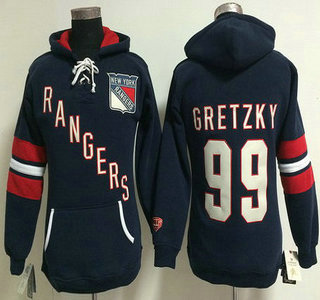 Old Time Hockey New York Rangers #99 Wayne Gretzky Navy Blue Womens Hoody