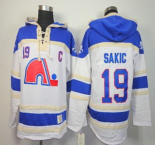 Old Time Hockey Quebec Nordiques #19 Joe Sakic White With Navy Blue Hoody