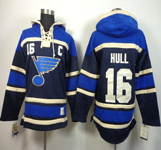 Old Time Hockey St. Louis Blues #16 Brett Hull Navy Blue Hoody
