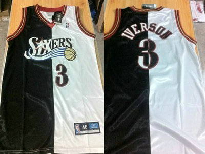 Philadelphia 76ers 3 Allen Iverson Black With White Split Authentic Jersey