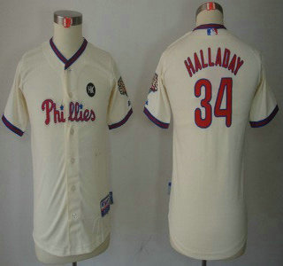 Philadelphia Phillies #34 Roy Halladay Cream Kids Jersey