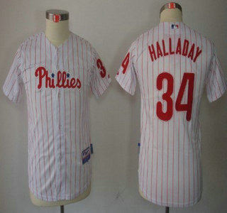 Philadelphia Phillies #34 Roy Halladay White Pinstripe Kids Jersey