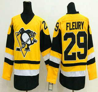 Pittsburgh Penguins #29 Marc-Andre Fleury Yellow Throwback CCM Jersey