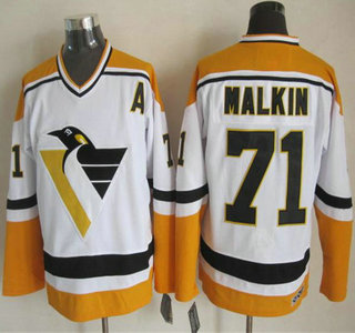 Pittsburgh Penguins #71 Evgeni Malkin 1972 White With Yellow Throwback CCM Jersey