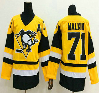 Pittsburgh Penguins #71 Evgeni Malkin Yellow Throwback CCM Jersey