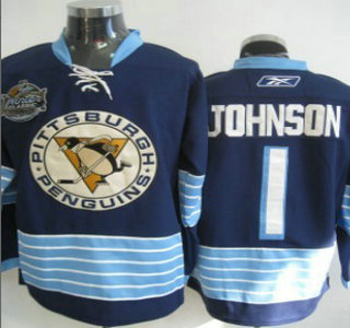 Pittsburgh Penguins 1 Brent Johnson Navy Blue Third Jersey