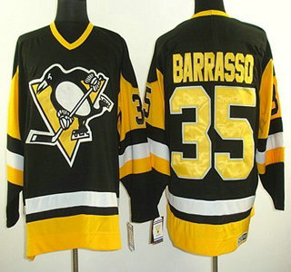 Pittsburgh Penguins 35 Tom Barrasso Black Throwback CCM Jersey