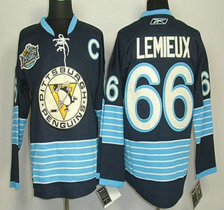 Pittsburgh Penguins 66 Mario Lemieux Navy Blue Third Jersey