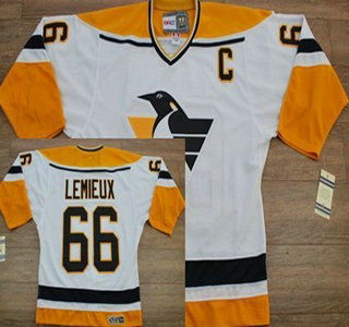 Pittsburgh Penguins 66 Mario Lemieux White With Yellow Throwback CCM Jersey