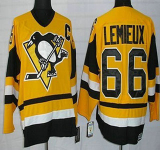 Pittsburgh Penguins 66 Mario Lemieux Yellow Throwback CCM Jersey