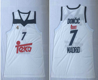Real Madrid #7 Luka Doncic White Black Basketball Home Jersey