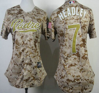 San Diego Padres #7 Chase Headley 2014 Camo Womens Jersey