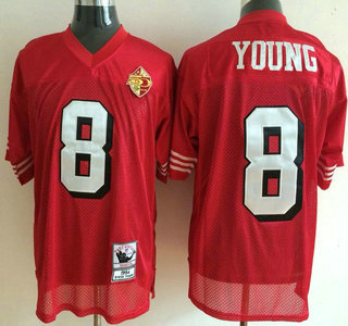 San Francisco 49ers #8 Steve Young Red 50TH Patch Throwback Jersey