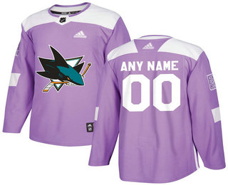 San Jose Sharks Purple Adidas Hockey Fights Cancer Custom Practice Jersey