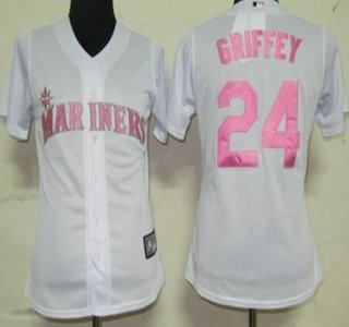 Seattle Mariners #24 Griffey White With Pink Womens Jersey