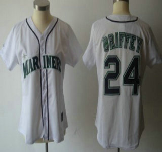 Seattle Mariners #24 Ken Griffey White With Green Womens Jersey