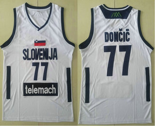 Slovenija Telemach #77 Doncic Luka White Basketball Jersey