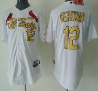 St. Louis Cardinals #12 Lance Berkman White With Gold Kids Jersey