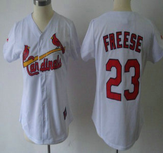St. Louis Cardinals #23 David Freese White With Red Womens Jersey