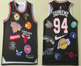 Supreme x Nike x NBA Logos Black Stitched Basketball Jersey