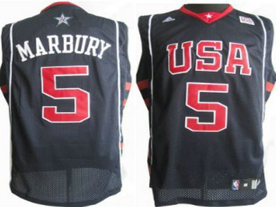 Team USA Basketball 5 Marbury Navy Blue With Red Swingman Jersey
