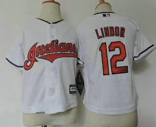 Toddler Cleveland Indians #12 Francisco Lindor White Stitched MLB Cool Base Jersey