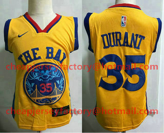 Toddler Golden State Warriors #35 Kevin Durant Yellow Nike Swingman Stitched NBA Jersey