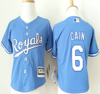 Toddler Kansas City Royals #6 Lorenzo Cain Alternate Light Blue MLB Cool Base Jersey