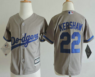 Toddler Los Angeles Dodgers #22 Clayton Kershaw Gray Road Stitched MLB Cool Base Jersey