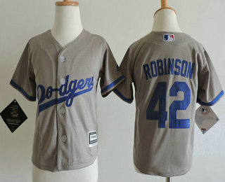 Toddler Los Angeles Dodgers #42 Jackie Robinson Gray Road Stitched MLB Cool Base Jersey