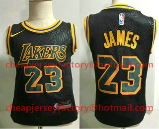 Toddler Los Angeles Lakers #23 LeBron James Black Nike Swingman Stitched NBA Jersey