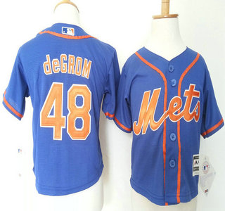 Toddler New York Mets #48 Jacob deGrom Alternate Blue With Orange 2015 MLB Cool Base Jersey