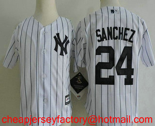 Toddler New York Yankees #24 Gary Sanchez White Home Stitched MLB Cool Base Jersey