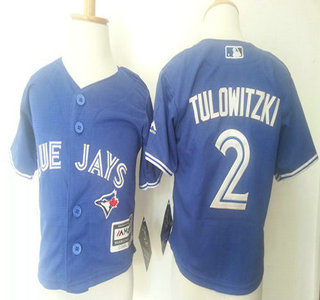 Toddler Toronto Blue Jays #2 Troy Tulowitzki Alternate Blue 2015 MLB Cool Base Jersey