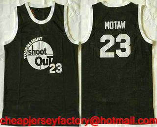 Tournament Shoot Out #23 Motaw Black Stitched Basketball Jersey