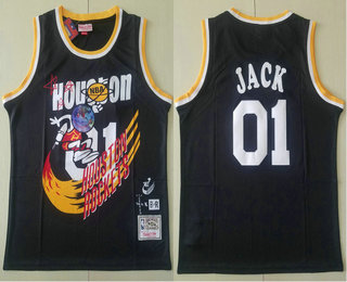 Travis Scott X Br X Mitchell Ness Houston Rockets #01 Jack Black Basketball Swingman Stitched Throwback Jersey