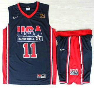USA Basketball 1992 Olympic Dream Team  #11 Karl Malone Blue Jerseys & Shorts