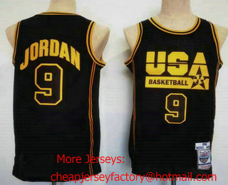 USA Basketball 1992 Olympic Dream Team #9 Michael Jordan 1992 Black Gold Hardwood Swingman Throwback Jersey