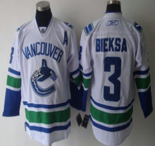 Vancouver Canucks #3 Bieksa White Jersey