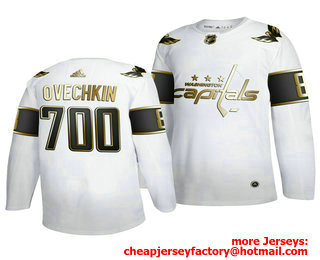 Washington Capitals #8 Alexander Ovechkin Men's Adidas 700 Goals Career White Golden Editon Limited Stitched NHL Jersey