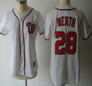 Washington Nationals #28 Werth White With Red Womens Jersey