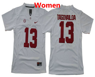 Women's Alabama Crimson Tide #13 Tua Tagovailoa White Stitched College Football Nike Jersey