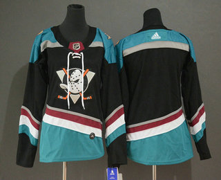 Women's Anaheim Ducks Blank Black With Teal Green Adidas Stitched NHL Jersey