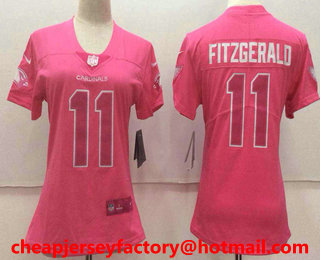 Women's Arizona Cardinals #11 Larry Fitzgerald Pink Fashion 2017 Rush NFL Nike Limited Jersey