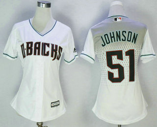Women's Arizona Diamondbacks #51 Randy Johnson White Capri Alternate Stitched MLB Cool Base MLB Jersey